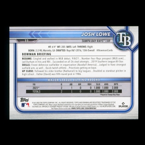 Josh Lowe RC 2022 Bowman Rookie Rays