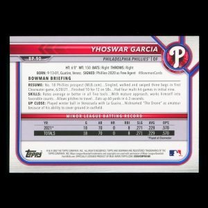 Yhoswar Garcia 2022 Bowman 1st Prospect Phillies