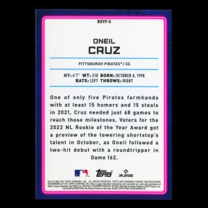  Oneil Cruz RC 2022 Bowman Chrome Rookie of the Year Favorites Pirates