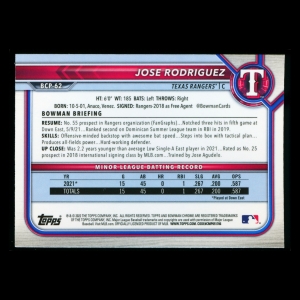 Jose Rodriguez 2022 Bowman Chrome 1st Bowman Prospects Rangers