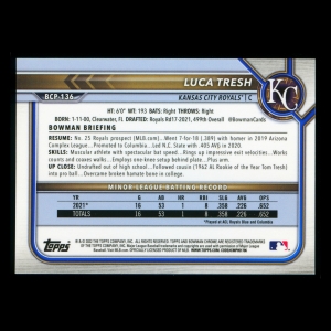 Luca Tresh 2022 Bowman Chrome 1st Bowman Prospects Blue RayWave Refractors Royals 20/150