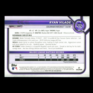 Ryan Vilade RC 2022 Bowman Rookie Rockies