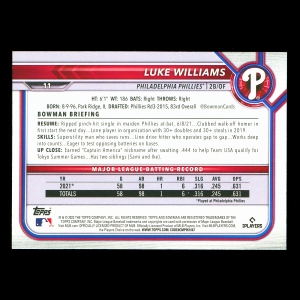 Luke Williams RC 2022 Bowman Rookie Phillies