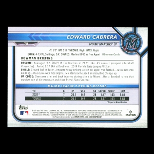 Edward Cabrera RC 2022 Bowman Rookie Marlins