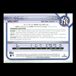 Luis Gil RC 2022 Bowman Rookie Yankees 