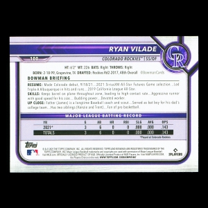 Ryan Vilade RC 2022 Bowman Rookie Rockies 