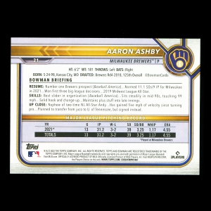 Aaron Ashby RC 2022 Bowman Rookie Brewers 