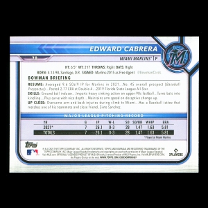 Edward Cabrera RC 2022 Bowman Rookie Marlins 