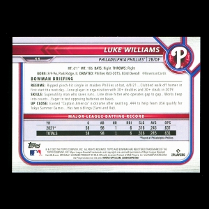 Luke Williams RC 2022 Bowman Rookie Phillies