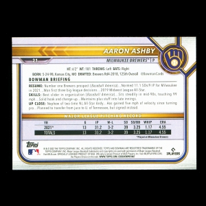 Aaron Ashby RC 2022 Bowman Rookie Brewers