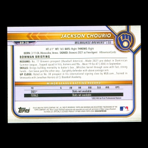 Jackson Chourio 2022 Bowman Prospects 1st Bowman Brewers