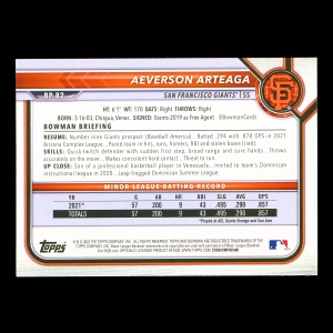 Aeverson Arteaga 2022 Bowman Prospects 1st Bowman Giants