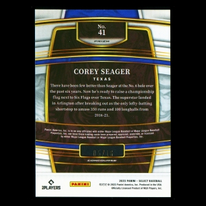 Corey Seager 2022 Select Orange Pulsar Rangers 05/16