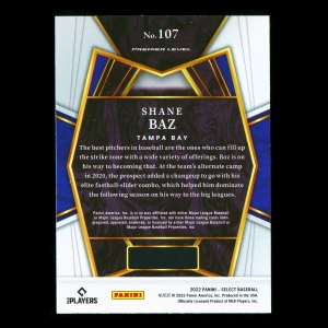 Shane Baz RC 2022 Select Rookie Rays