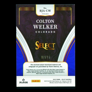 Colton Welker RC 2022 Select Rookie Jersey Autographs Orange Pulsar Rockies 07/15