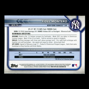 Fidel Montero 2022 Bowman Chrome 1st Bowman Prospects Yankees