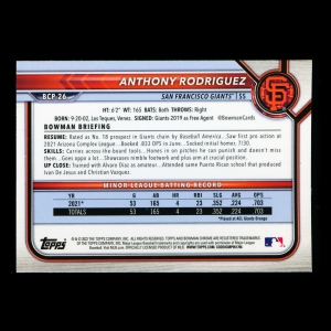 Anthony Rodriguez 2022 Bowman Chrome 1st Bowman Prospects Giants