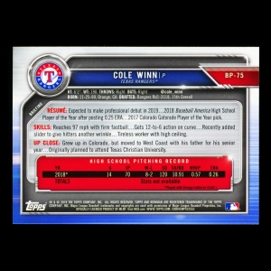 Cole Winn 2019 Bowman Prospects Rangers