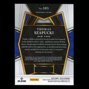 Thomas Szapucki RC 2022 Select Rookie PRM Mets
