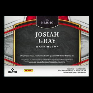 Josiah Gray RC 2022 Select Horizontal Rookie Jumbo Swatch Nationals