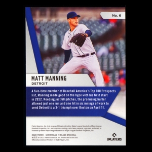 Matt Manning RC 2022 Threads Rookie Tigers