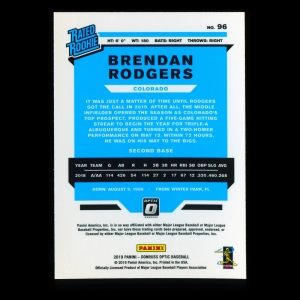 Brendan Rodgers RR RC 2019 Donruss Optic Rookie Rockies