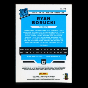 Ryan Borucki RR RC 2019 Donruss Optic Rookie Blue Jays