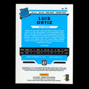 Luis Ortiz RR RC 2019 Donruss Optic Rookie Orioles