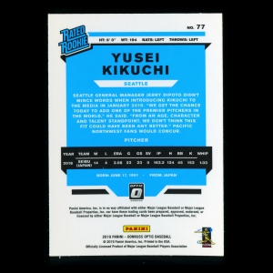Yusei Kikuchi RR RC 2019 Donruss Optic Rookie Mariners