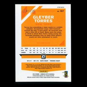 Gleyber Torres 2019 Donruss Optic Purple Stars Yankees 114/125