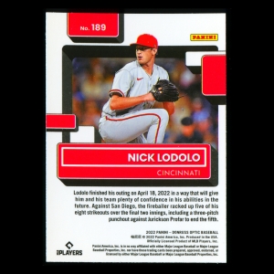 Nick Lodolo RR RC 2022 Donruss Optic Rated Rookie Reds