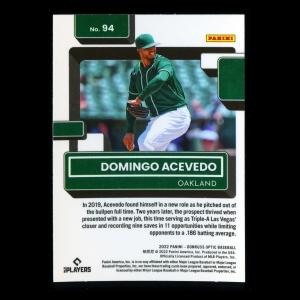 Domingo Acevedo RR RC 2022 Donruss Optic Rated Rookie Athletics