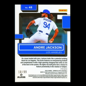 Andre Jackson RR RC 2022 Donruss Optic Blue Velocity Rated Rookie Dodgers 10/99