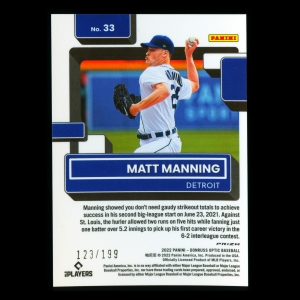 Matt Manning RR RC 2022 Donruss Optic Red White & Blue Rated Rookie Tigers 123/199