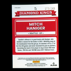 Mitch Haniger 2022 Donruss Optic Pink Velocity Diamond Kings Mariners 173/249