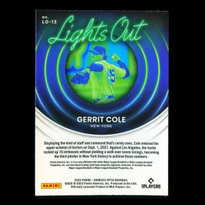 Gerrit Cole 2022 Donruss Optic Lights Out Yankees