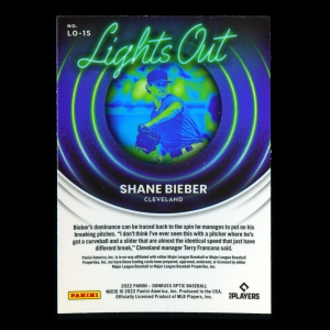Shane Bieber 2022 Donruss Optic Lights Out Guardians