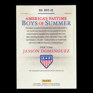 Jasson Dominguez 2023 Panini Chronicles America's Pastime Boys of Summer Autographs Yankees 39/50