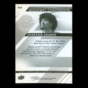Shaedon Sharpe 2022 Upper Deck Goodwin Champions Platinum Trail Blazers