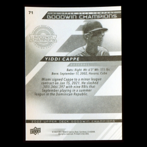 Yiddi Cappe 2022 Upper Deck Goodwin Champions Marlins