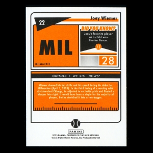 Joey Wiemer RC 2023 Panini Chronicles Classics Rookie Brewers