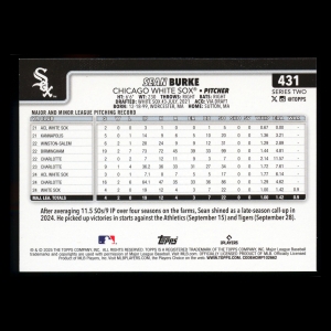 Sean Burke RC 2025 Topps Rookie White Sox
