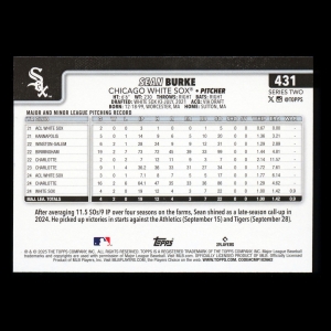 Sean Burke RC 2025 Topps Rookie White Sox