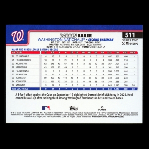 Darren Baker RC 2025 Topps Diamante Foil Rookie Nationals