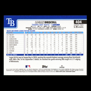 Logan Driscoll RC 2025 Topps Rookie Rays