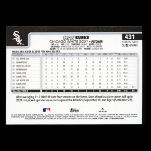 Sean Burke RC 2025 Topps Rookie White Sox