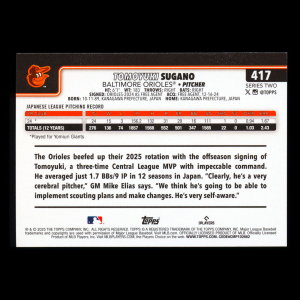 Tomoyuki Sugano RC 2025 Topps Rookie Orioles