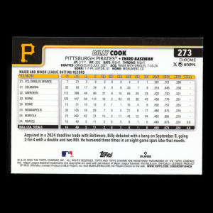 Billy Cook RC 2025 Topps Chrome Rookie Pirates