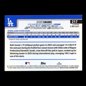 Roki Sasaki RC 2025 Topps Chrome Rookie Dodgers
