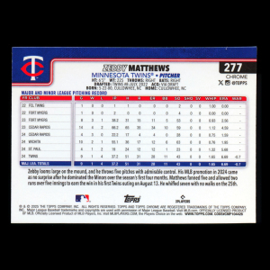 Zebby Matthews RC 2025 Topps Chrome Rookie Twins